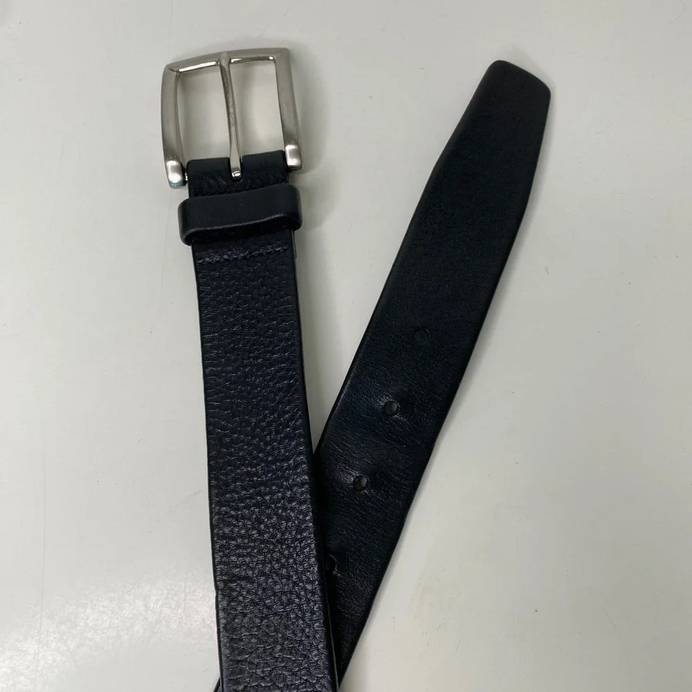 John W Nordstrom‎ Men's Classic Black Pebbled Leather Belt Silver Buckle Size 40